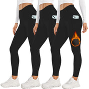 Premium Size M Black Women's Mid Waist Plush Leggings with Pockets - Autumn and Winter Leggings with Pockets