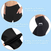 Premium Size M Black Women's Mid Waist Plush Leggings with Pockets - Autumn and Winter Leggings with Pockets