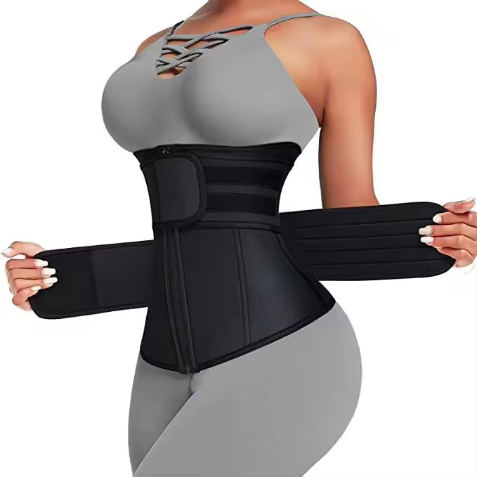 Premium Size M Black Womens Sweat-Enhancing Waist Trainer Belt - Dual Strap Zipper Tummy Control Cincher for Workout & Postpartum Shaping