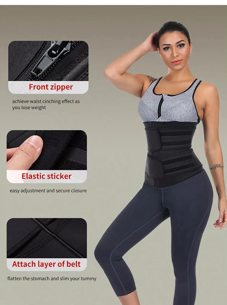 Premium Size M Black Womens Sweat-Enhancing Waist Trainer Belt - Dual Strap Zipper Tummy Control Cincher for Workout & Postpartum Shaping