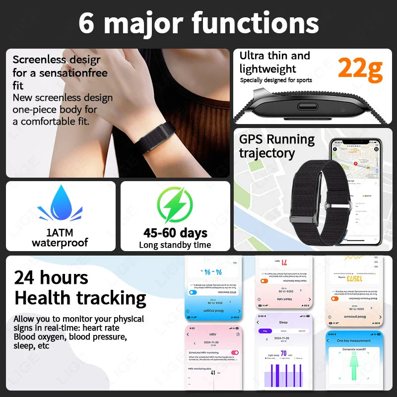 Premium Smart Fitness Bracelet with 24H Heart Rate Black