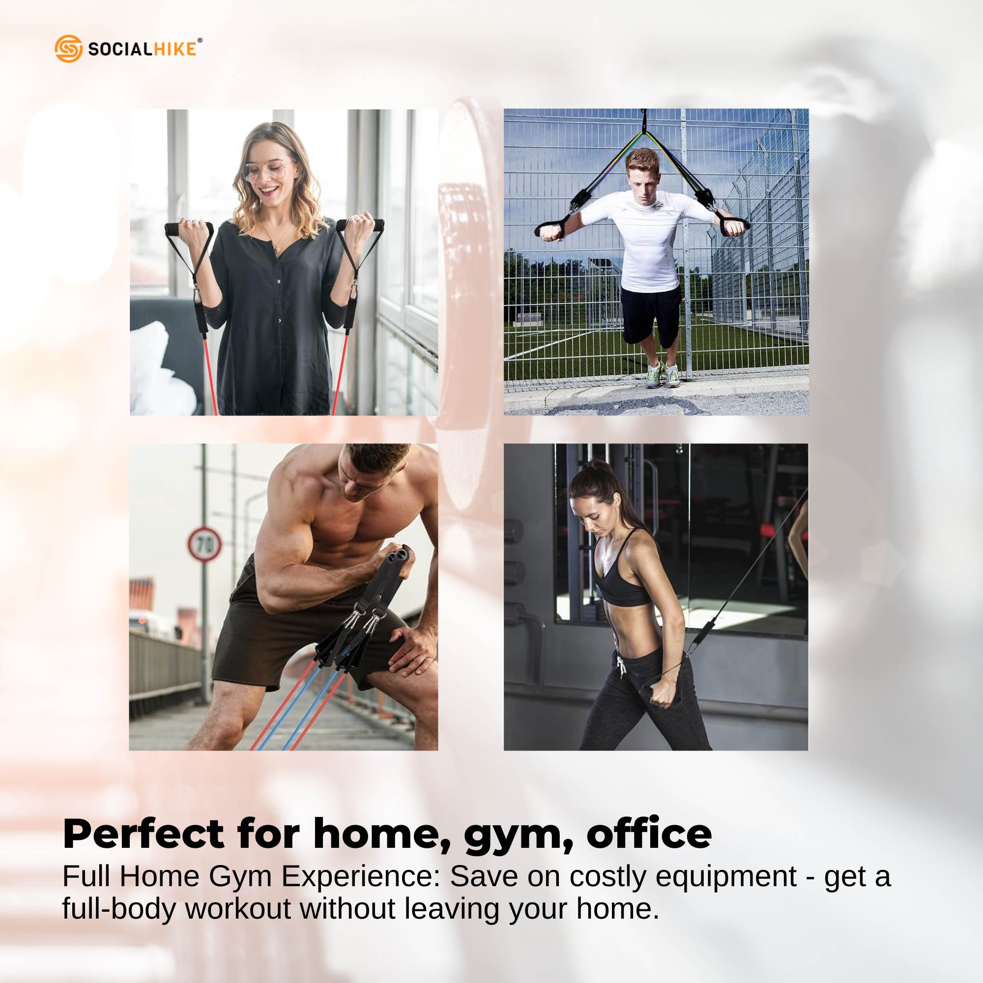 Premium Social Hike Resistance Band Set with Handles - 11pcs Home Workout Kit 4.5-68kg