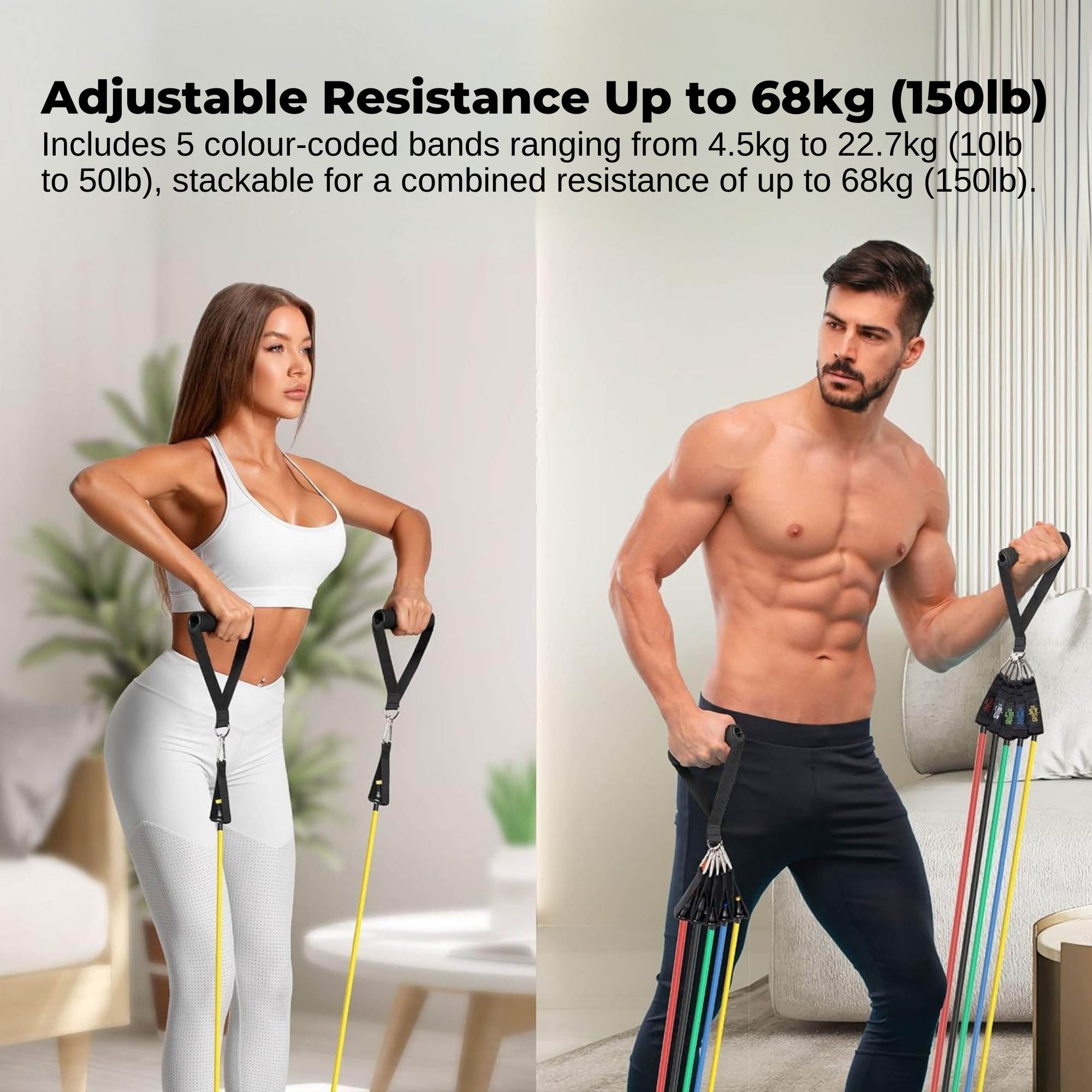 Premium Social Hike Resistance Band Set with Handles - 11pcs Home Workout Kit 4.5-68kg