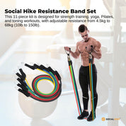 Premium Social Hike Resistance Band Set with Handles - 11pcs Home Workout Kit 4.5-68kg