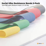 Premium Social Hike Resistance Bands 5-Pack - Anti-Slip Latex Workout Loops 2.3-18.1kg