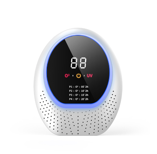 White Rechargeable Ozone & UV-C Air Purifier with Remote - Portable Odor Eliminator for Home Pets & Closets