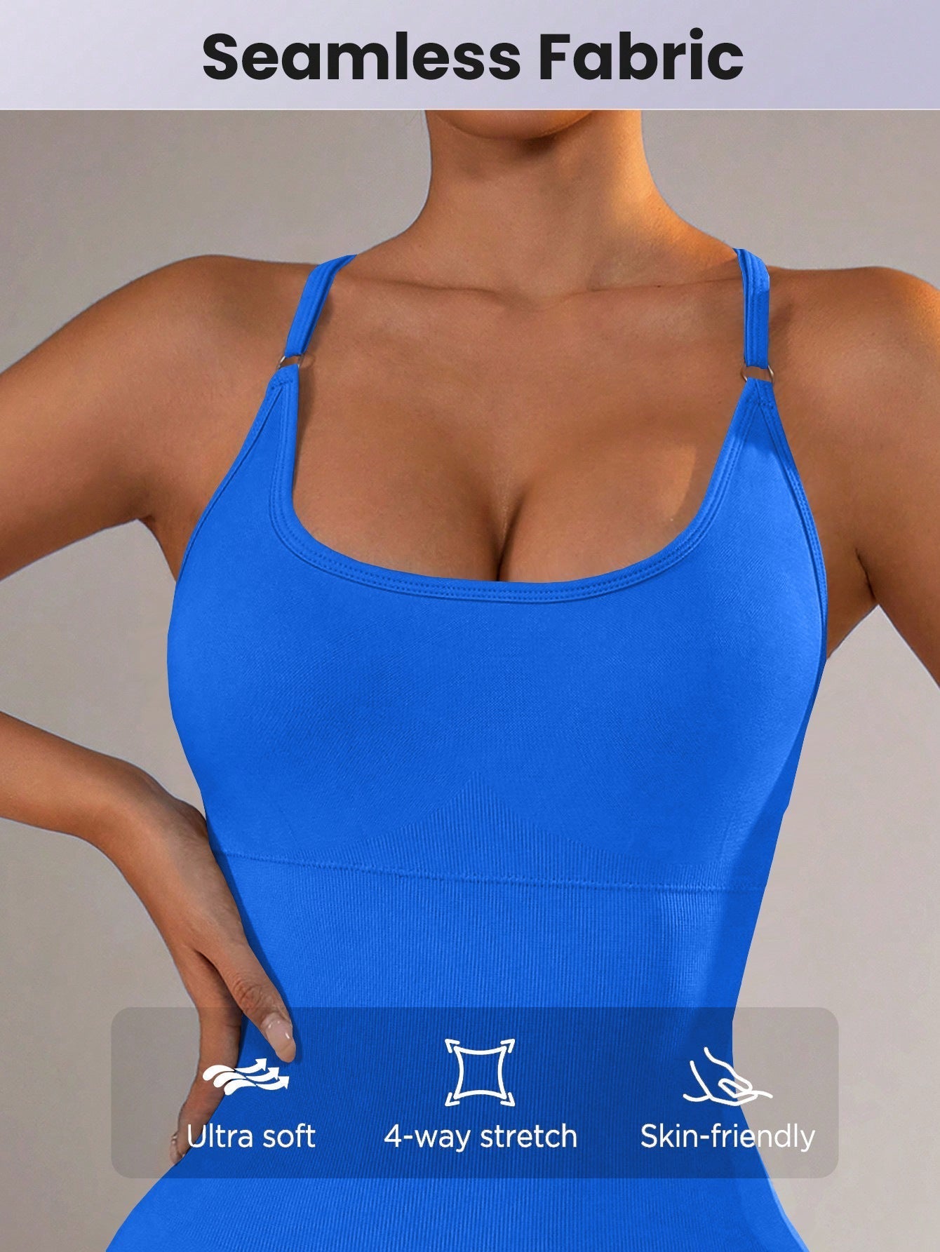 Size L Royal Blue Nylon Seamless Yoga Bodysuit - Women’s Athletic Romper Crisscross Back Workout Jumpsuit - Sports &