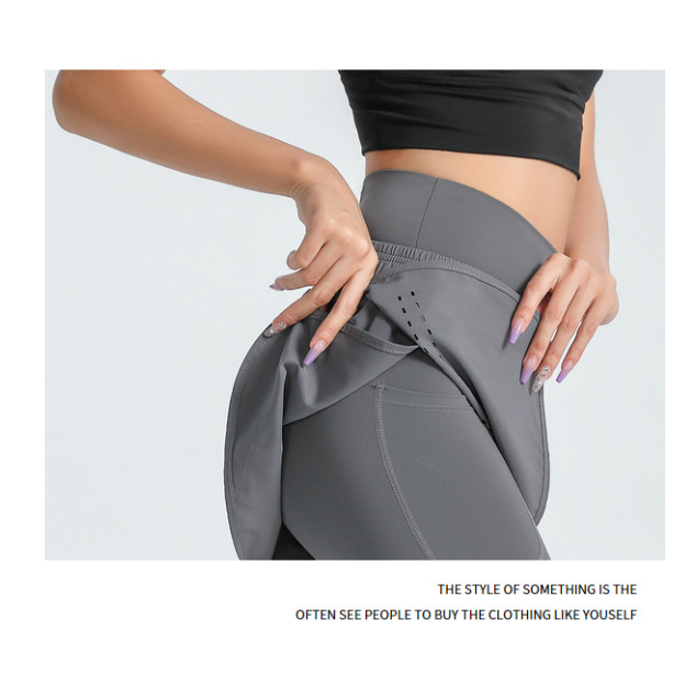 Premium XXXXL Grey Women's High-Waist Athletic Skort with Built-In Shorts - Breathable Quick-Dry Running Skirt with Phone Pocket