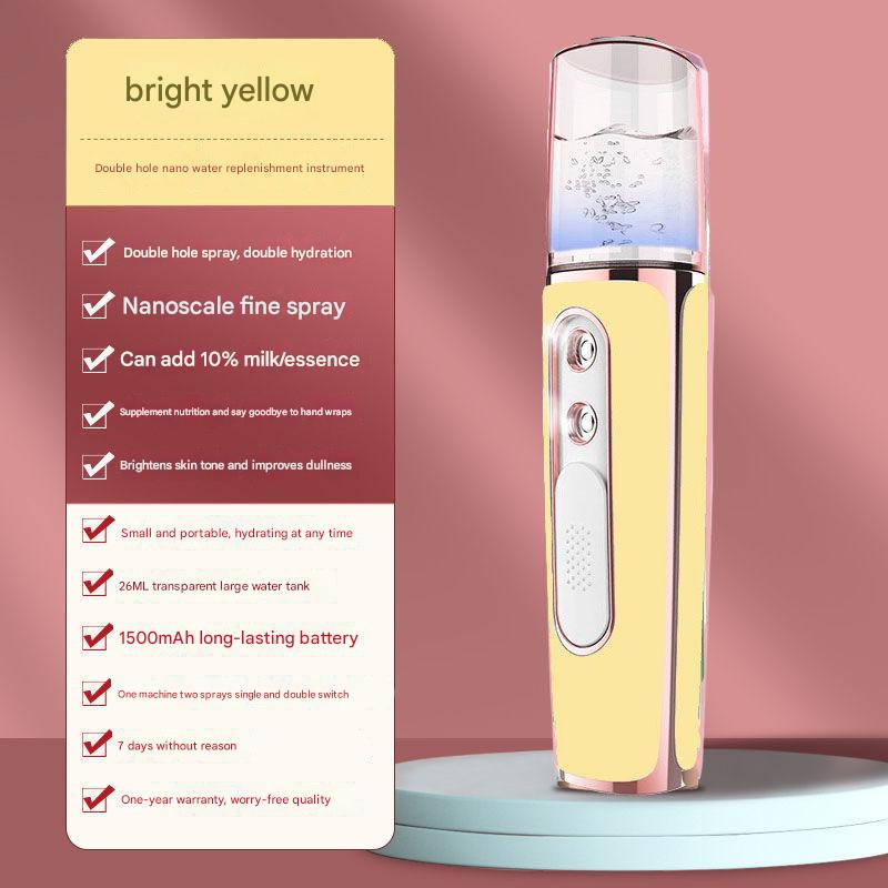 Premium Yellow Dual Nozzle Nano Facial Mister - USB Rechargeable Hydrating Spray
