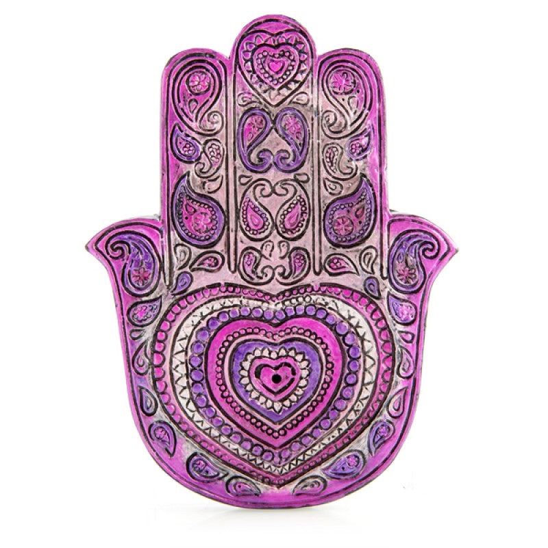 pink and purple hamsa heart incense stick holder