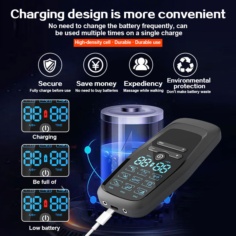 Rechargeable 3-in-1 EMS TENS Microcurrent Massager - Dual Channel 9 Modes Pain Relief Stimulator with 4 Pairs