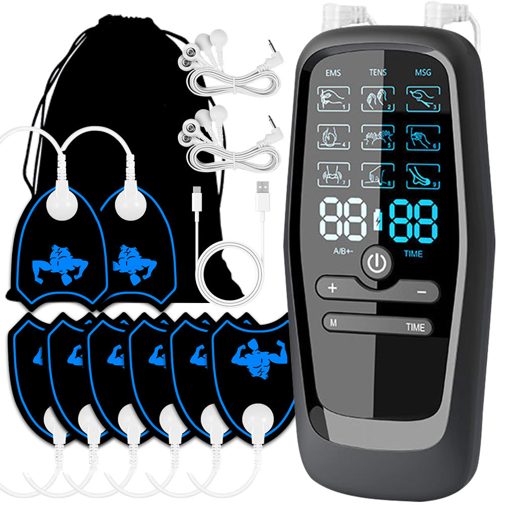 Rechargeable 3-in-1 EMS TENS Microcurrent Massager - Dual Channel 9 Modes Pain Relief Stimulator with 4 Pairs
