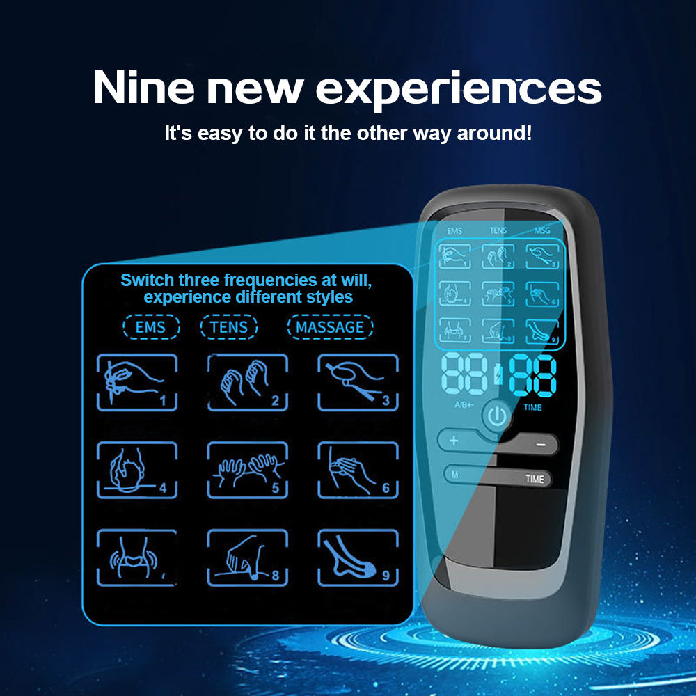 Rechargeable 3-in-1 EMS TENS Microcurrent Massager - Dual Channel 9 Modes Pain Relief Stimulator with 4 Pairs