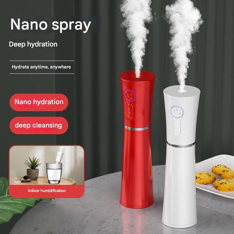 Red 2 in 1 Cool Mist Humidifier and Facial Moisturizer - USB Rechargeable Portable Nano Sprayer