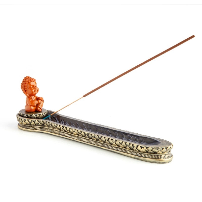 red and gold baby buddha incense stick holder