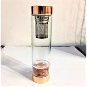 Rose Gold Crystal Bottle with Gemstone Base and Tea Infuser - Food & Beverage > Pantry > Teas & Accessories