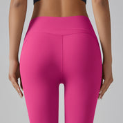 Rose Red Size L High-Waist Seamless Yoga Pants for Women - Fitness Leggings with Pockets Quick-Dry Butt-Lifting