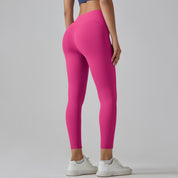Rose Red Size L High-Waist Seamless Yoga Pants for Women - Fitness Leggings with Pockets Quick-Dry Butt-Lifting