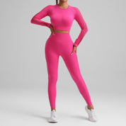 Rose Red Size L Tie-Dye Premium Yoga Set Long Sleeve Butt Lift Leggings Seamless Workout Training Gym Clothes
