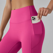 Rose Red Size S High-Waist Seamless Yoga Pants for Women - Fitness Leggings with Pockets Quick-Dry Butt-Lifting
