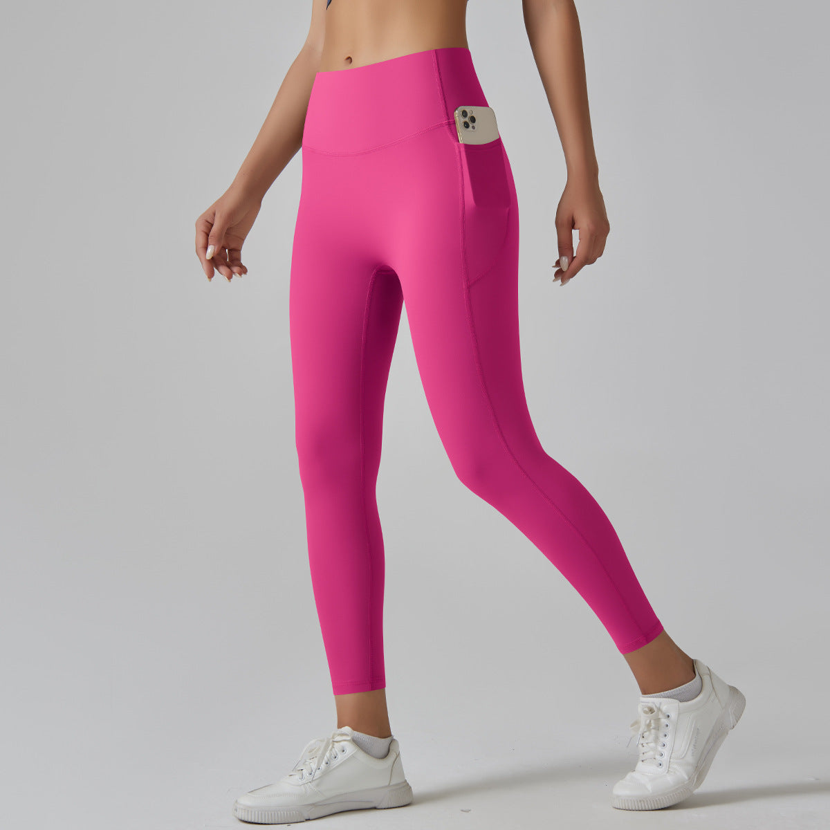 Rose Red Size S High-Waist Seamless Yoga Pants for Women - Fitness Leggings with Pockets Quick-Dry Butt-Lifting