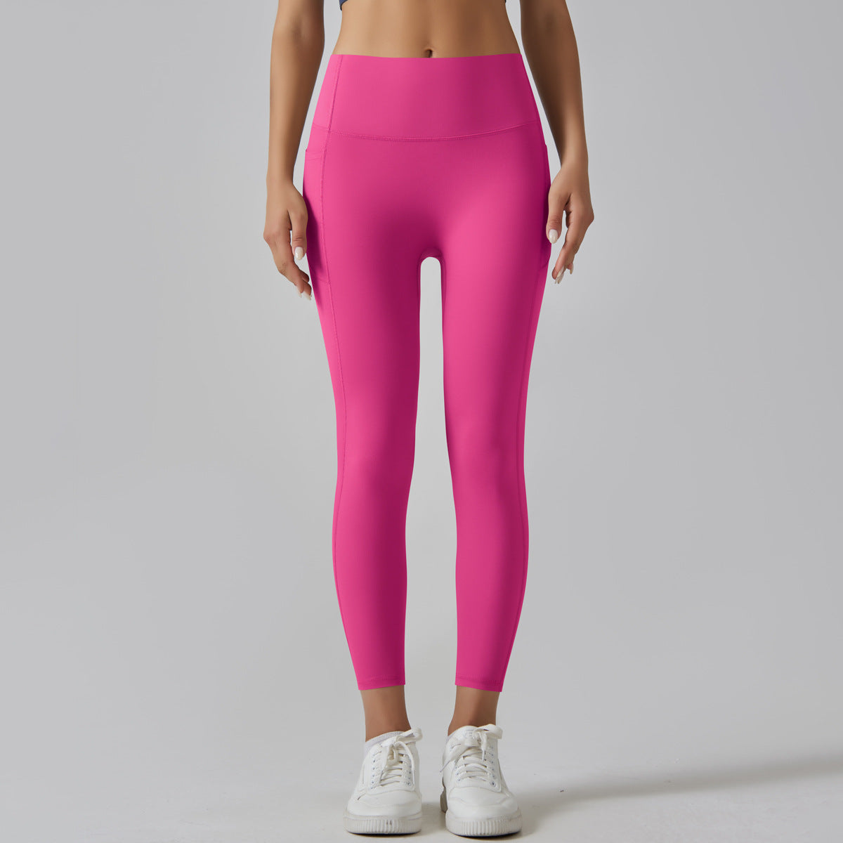 Rose Red Size XL High-Waist Seamless Yoga Pants for Women - Fitness Leggings with Pockets Quick-Dry Butt-Lifting