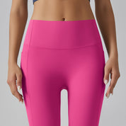 Rose Red Size XL High-Waist Seamless Yoga Pants for Women - Fitness Leggings with Pockets Quick-Dry Butt-Lifting