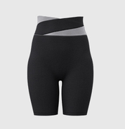 S Black Color-Block High-Waist Premium Yoga Shorts - Seamless Scrunch Butt Anti-Chafing Workout Shorts