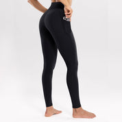 S Black High-Waist Seamless Yoga Leggings with Pockets - Ultra Soft & Quick-Dry Workout Tights - Sports & Fitness >