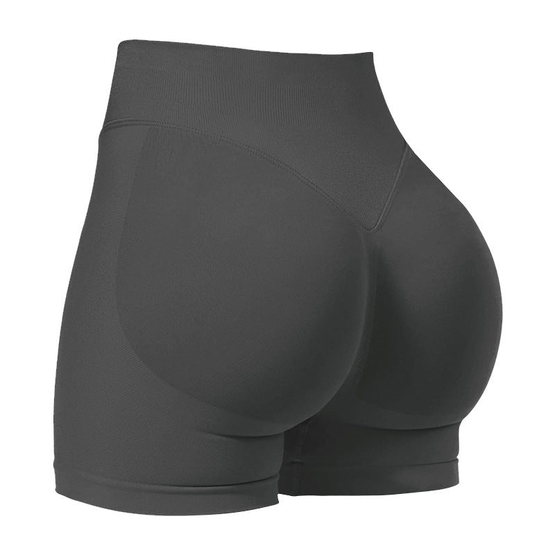 S Grey High-Elastic Hip Premium Yoga Shorts - Seamless Mid-Intensity Pilates Workout Shorts