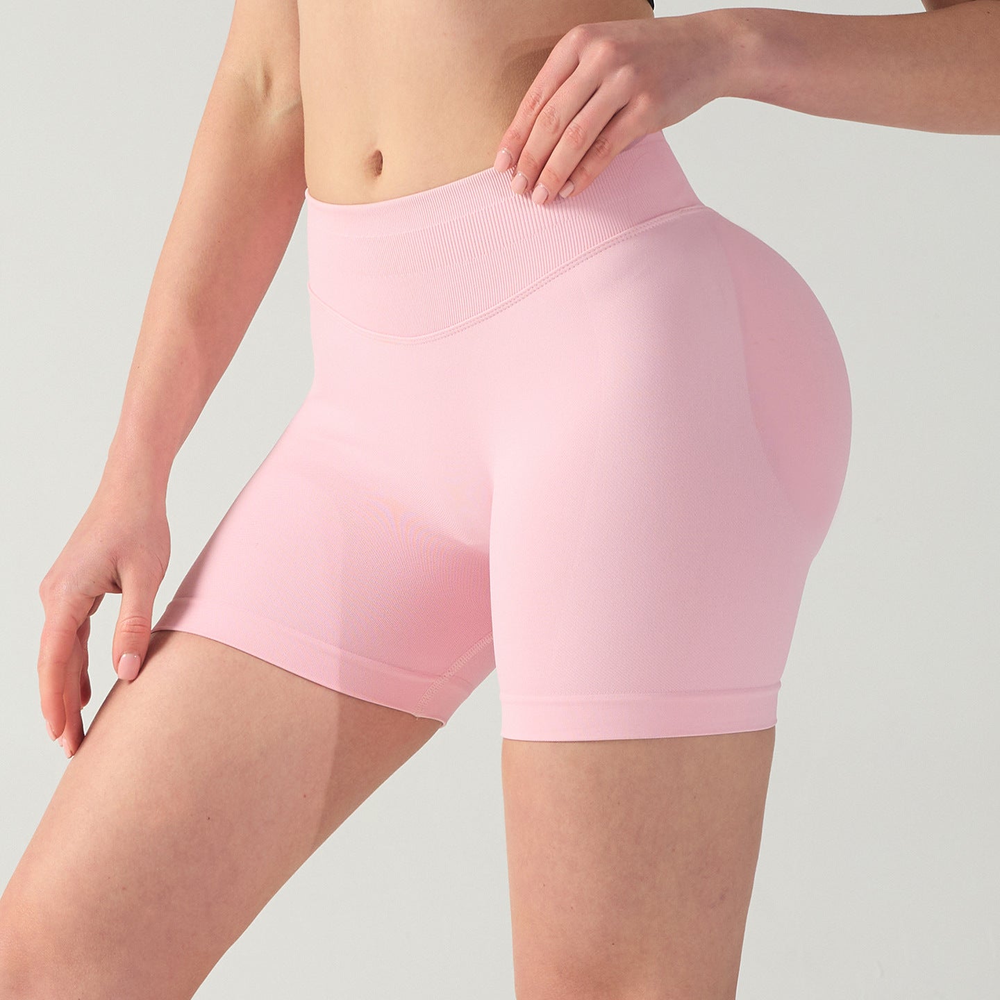 S Pink High-Elastic Hip Premium Yoga Shorts - Seamless Mid-Intensity Pilates Workout Shorts