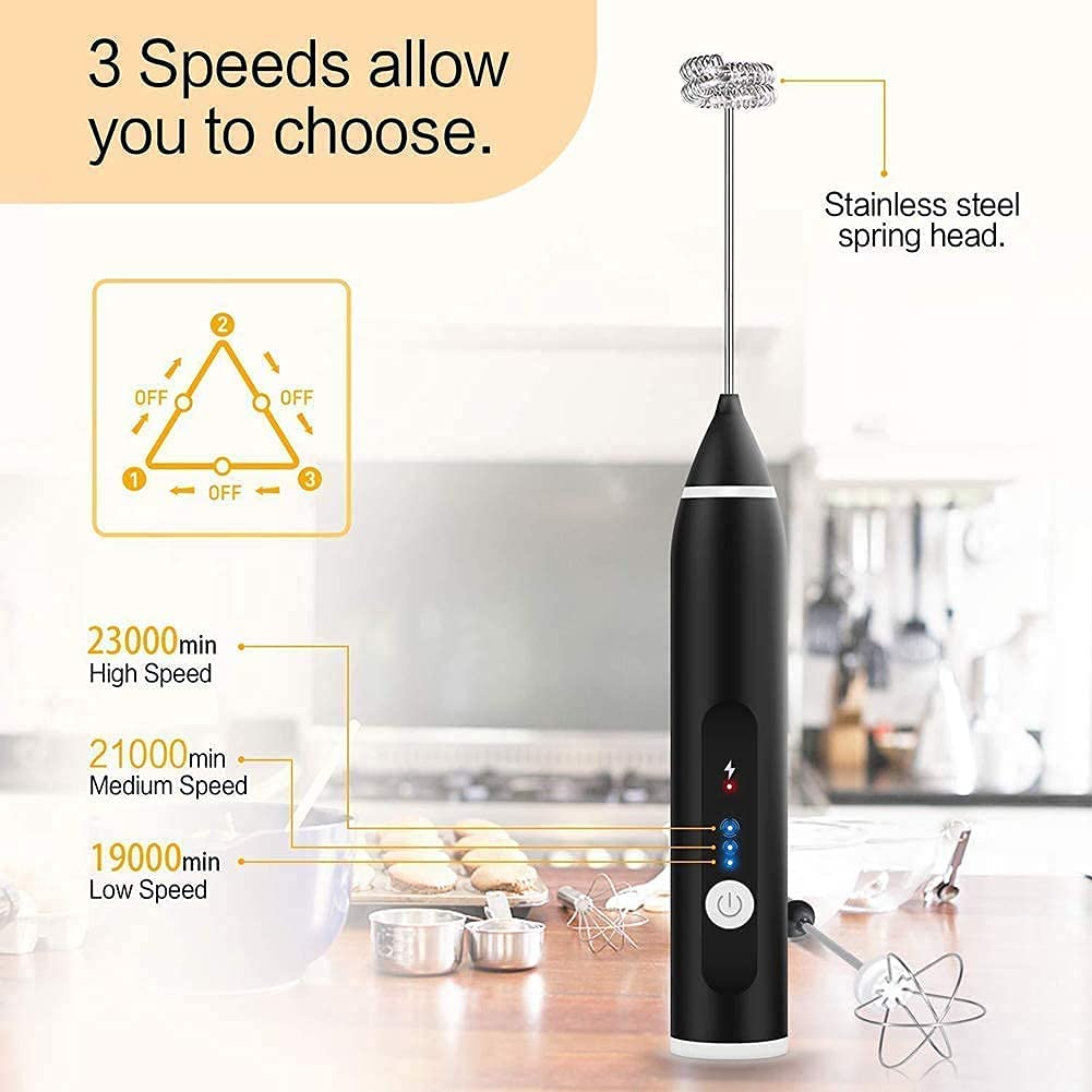 Silver Rechargeable Electric Milk Frother Handheld (3 Speeds) - Appliances > Kitchen Appliances > Food Mixers & Blenders