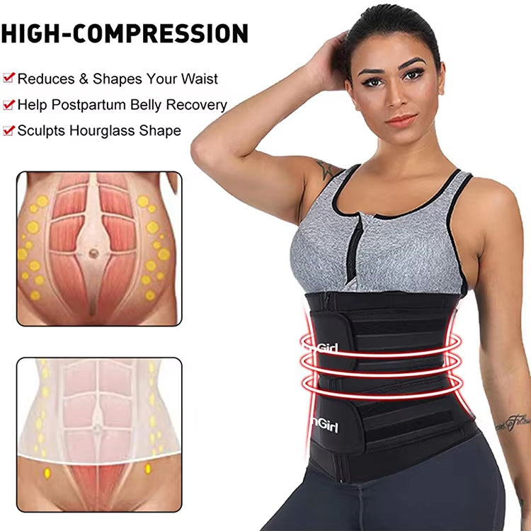Size 5XL Black Womens Sweat-Enhancing Waist Trainer Belt - Dual Strap Zipper Tummy Control Cincher for Workout & Postpartum Shaping
