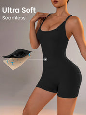 Size L Black Nylon Seamless Yoga Bodysuit - Women’s Athletic Romper Crisscross Back Workout Jumpsuit - Sports & Fitness