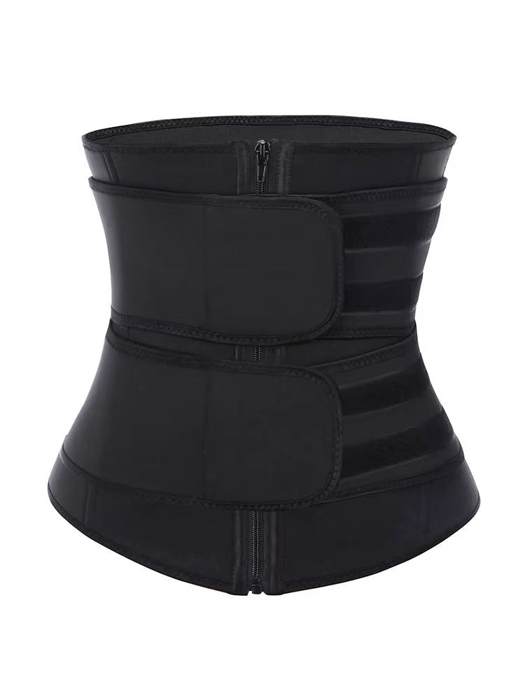 Size L Black Womens Sweat-Enhancing Waist Trainer Belt - Dual Strap Zipper Tummy Control Cincher for Workout & Postpartum Shaping