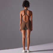Size L Brown High-Impact Seamless Bodysuit - Nude Feel Yoga & Fitness Romper - Sports & Fitness > Exercise Gym &
