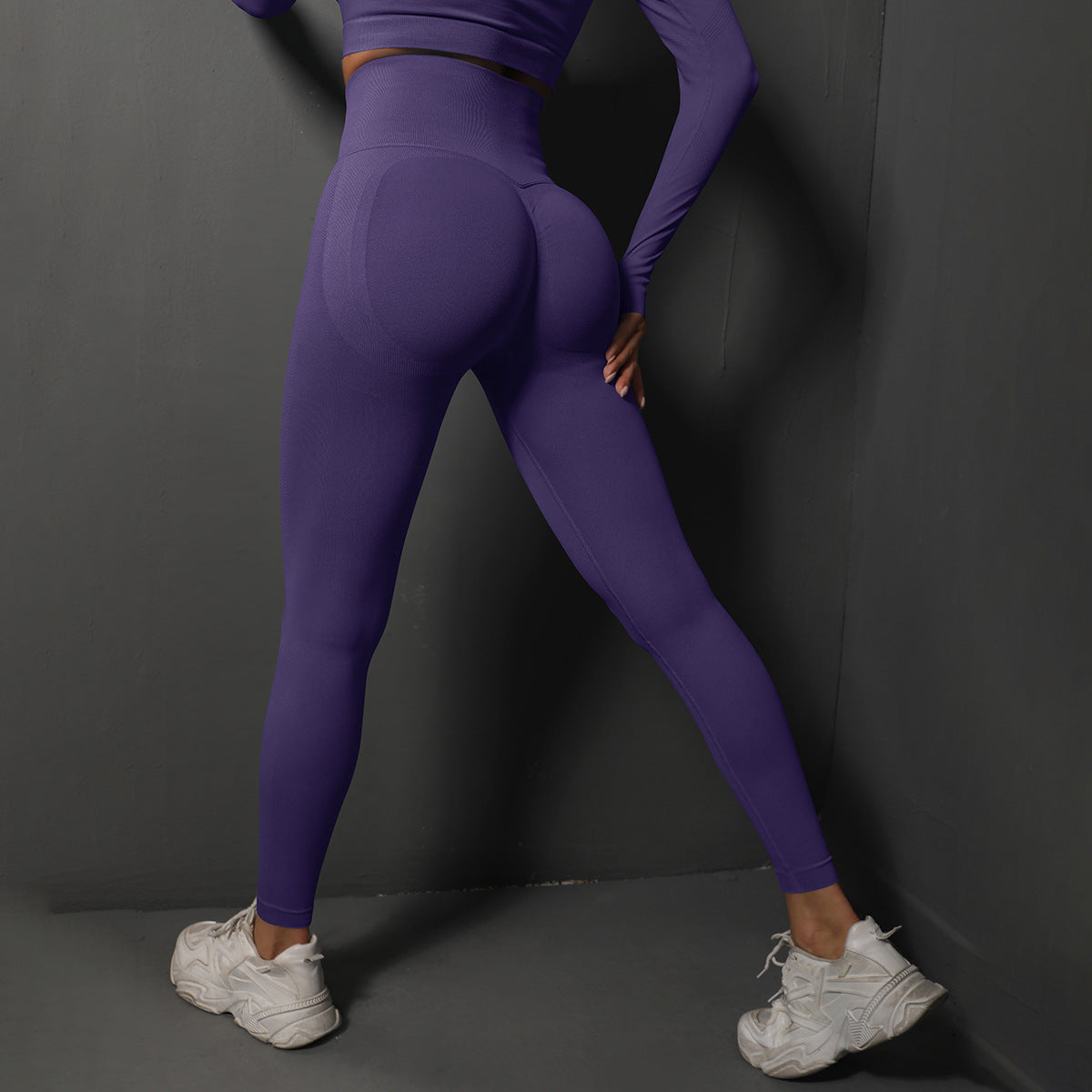 Size L Dark Purple Seamless High-Waisted Premium Yoga Pants for Women - Lift Workout Leggings for Running, Gym, and Fitness