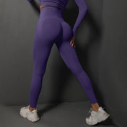 Size L Dark Purple Seamless High-Waisted Premium Yoga Pants for Women - Lift Workout Leggings for Running, Gym, and Fitness