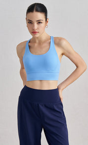 Size L Light Blue Cross-Back Premium Yoga Sports Bra for Women - High Support & Shockproof Fitness Bra