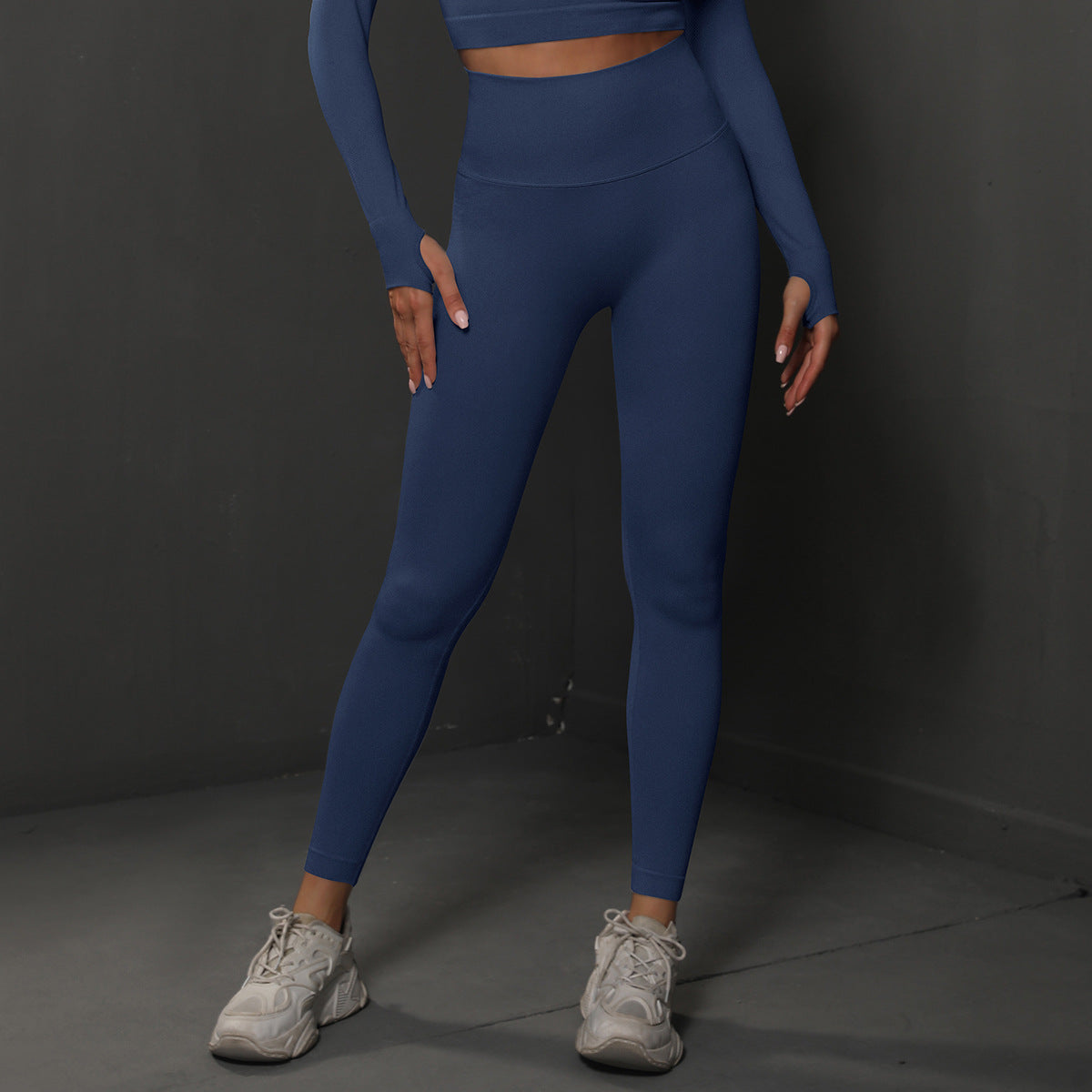 Size L Navy Blue Seamless High-Waisted Premium Yoga Pants for Women - Lift Workout Leggings for Running, Gym, and Fitness