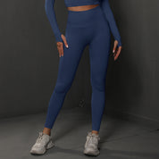 Size L Navy Blue Seamless High-Waisted Premium Yoga Pants for Women - Lift Workout Leggings for Running, Gym, and Fitness