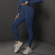 Size L Navy Blue Seamless High-Waisted Premium Yoga Pants for Women - Lift Workout Leggings for Running, Gym, and Fitness