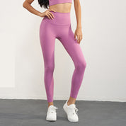 Size L Pink High-Waisted Seamless Premium Yoga Pants for Women - Tummy Control, Butt Lifting & Back Waistband Pocket