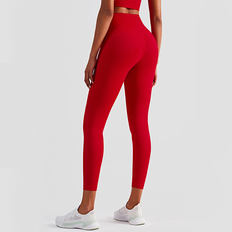 Size L Red High-Waisted Seamless Premium Yoga Pants for Women - Tummy Control, Butt Lifting & Back Waistband Pocket