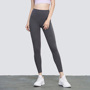 Size L Smoky Gray High-Waisted Seamless Premium Yoga Pants for Women - Tummy Control, Butt Lifting & Back Waistband Pocket
