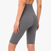 Size L Titanium Grey Seamless High-Waisted Premium Yoga Shorts for Women - Tummy Control & Butt Lifting Fitness Shorts