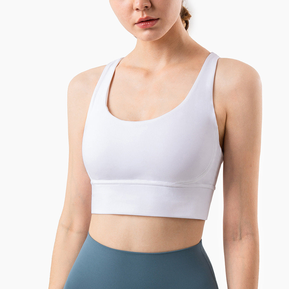 Size L White Cross-Back Premium Yoga Sports Bra for Women - High Support & Shockproof Fitness Bra