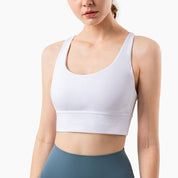 Size L White Cross-Back Premium Yoga Sports Bra for Women - High Support & Shockproof Fitness Bra