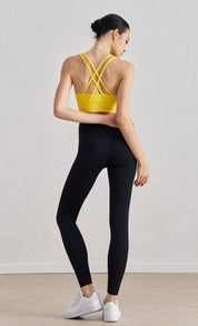 Size L Yellow Cross-Back Premium Yoga Sports Bra for Women - High Support & Shockproof Fitness Bra
