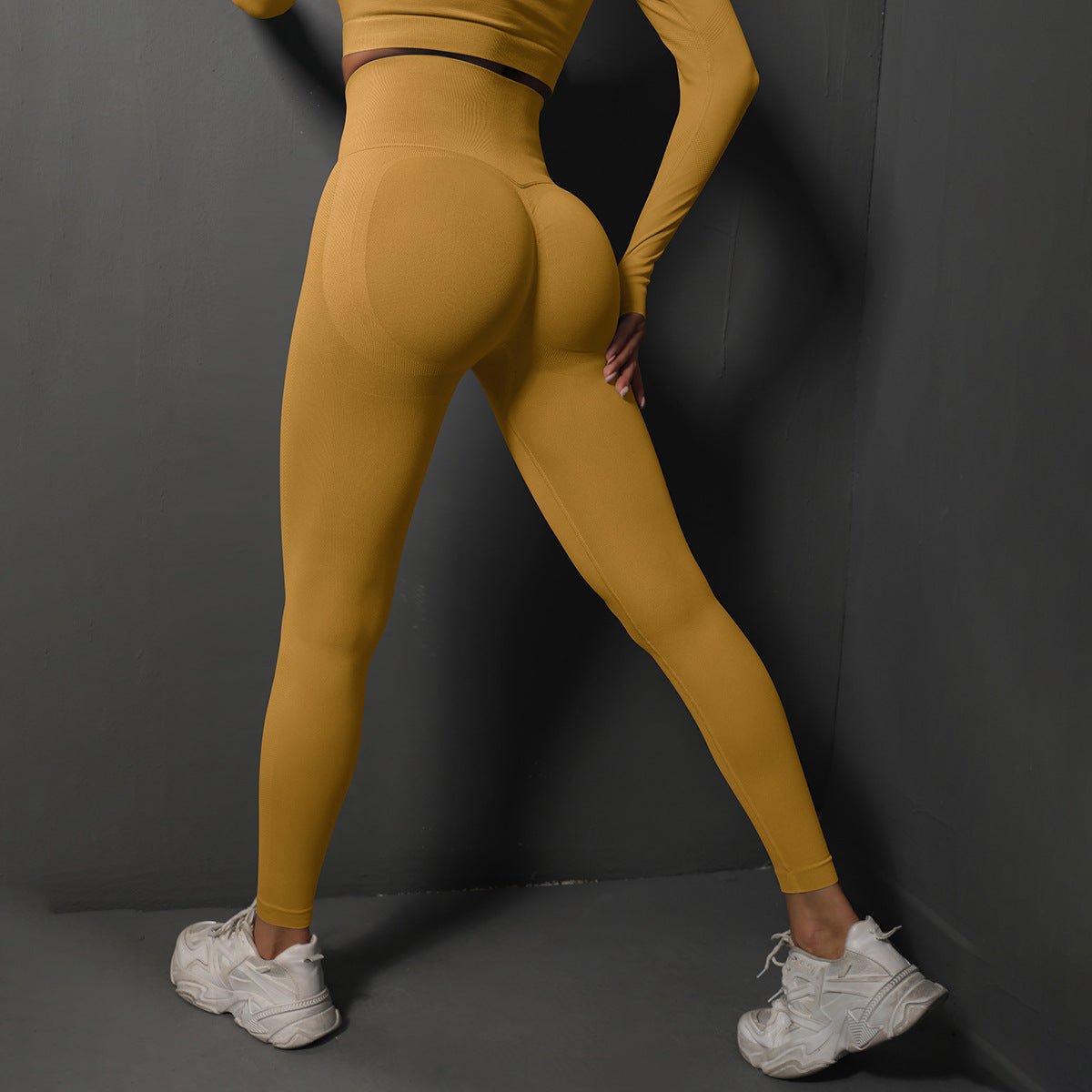 Size L Yellow Seamless High-Waisted Premium Yoga Pants for Women - Lift Workout Leggings for Running, Gym, and Fitness